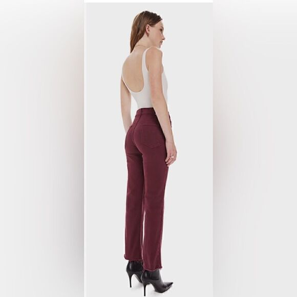 Mother The Tripper High-Rise Stretch Ankle Fray Cropped Jeans Burgundy Size 34 - Picture 14 of 14